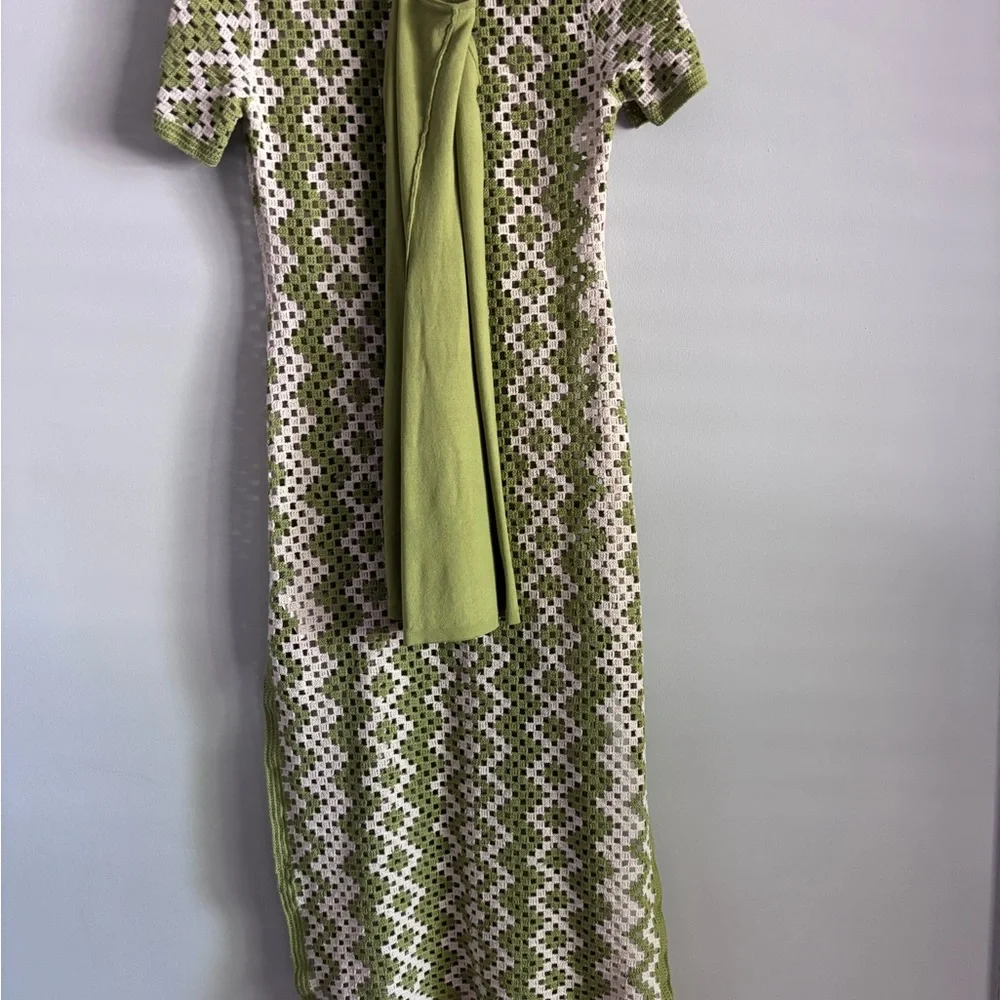 SANDRO Oona Crochet tunic dress, green 50 inches long side slits.EU 38, medium. - Picture 4 of 6